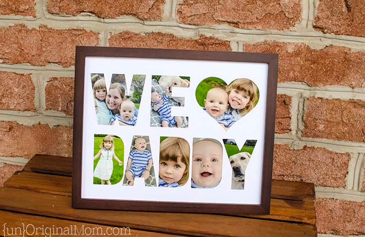 Diy Fathers Day Photo Frame that says we "heart" daddy