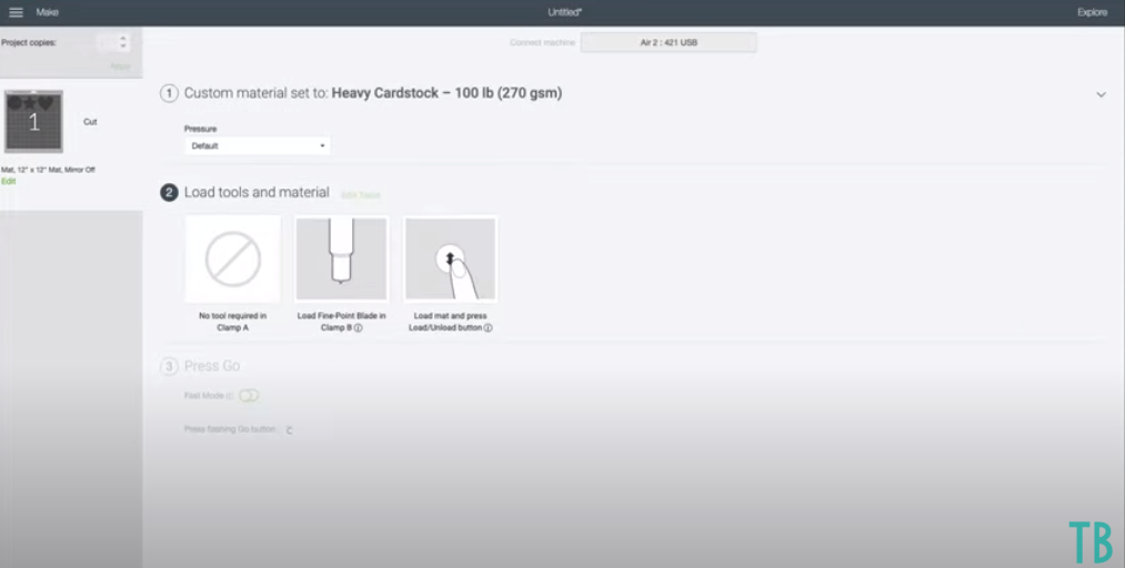 Cricut Design Space Screen Showing Pressure Selection