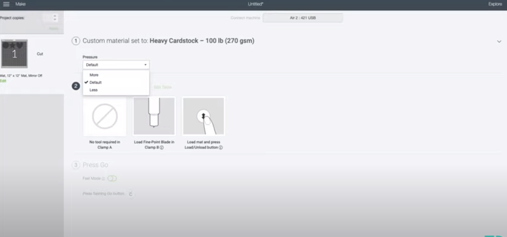 Showing Pressure Setting Options Of Default More And Less
