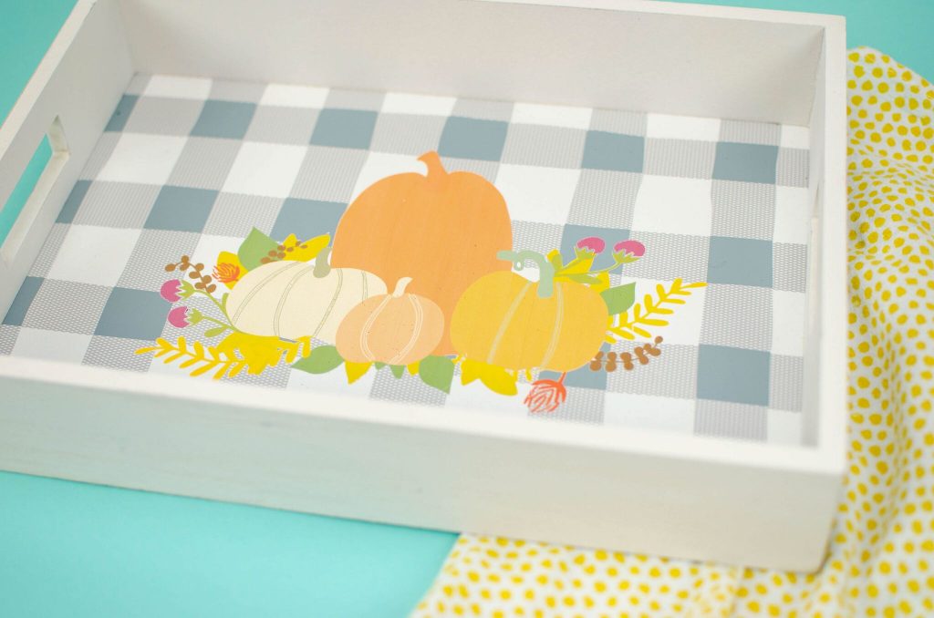 Serving Tray With Pumpkins And Fall Flowers