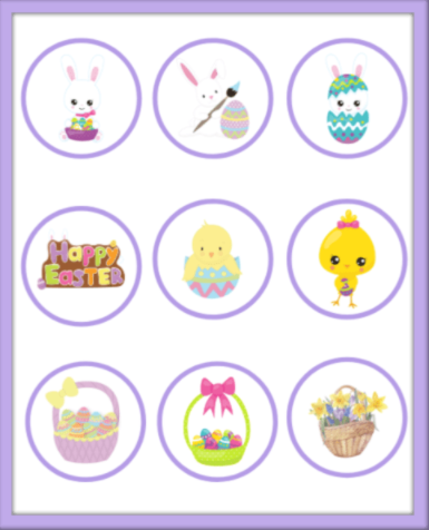 Print Then Cut Easter Stickers with a variety of designs like bunnies, chicks, baskets, flowers