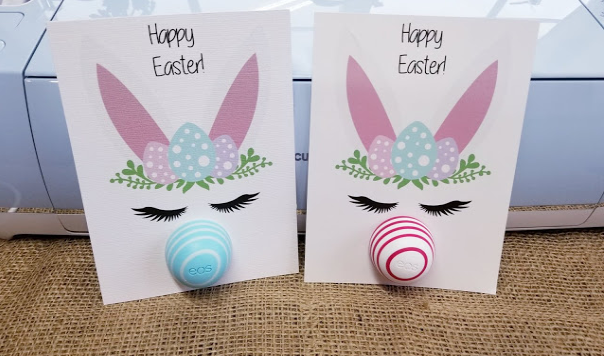 Print Then Cut Easter Bunny Cards with EOS lip balm attached