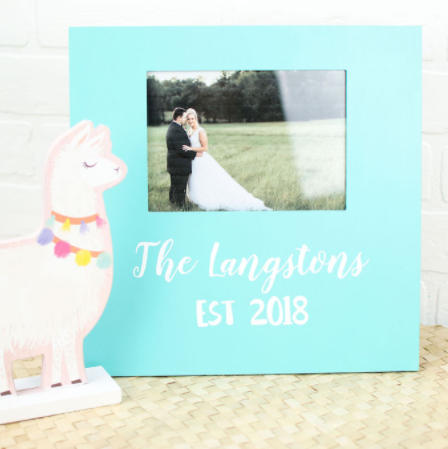 Personalized Vinyl Photo Frame with text saying The Langston EST 2018