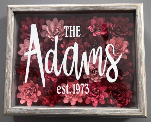 Cricut Personalized Gift Frame with text saying the Adams est.1973