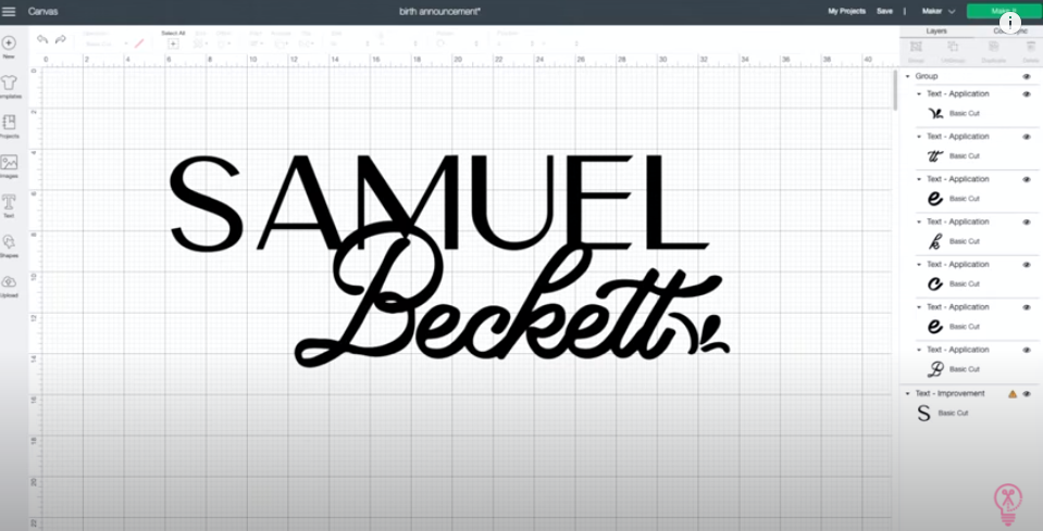 Text In Cricut Design Space Saying Samuel Beckett