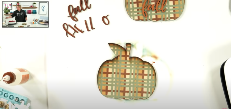 Wooden Pumpkin With Plaid Sublimation Design On It