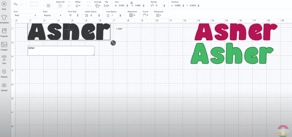 Adding A Text Box Saying Asher In Cricut Design Space