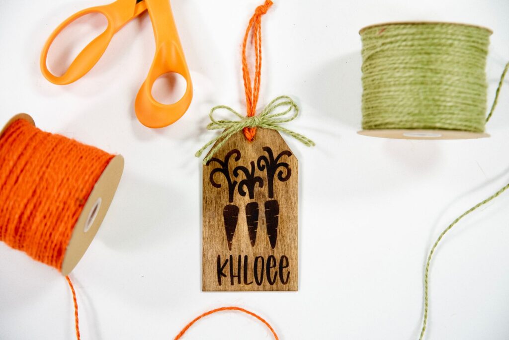 Wooden Tag With Khloee And Carrots Wood Burned On It