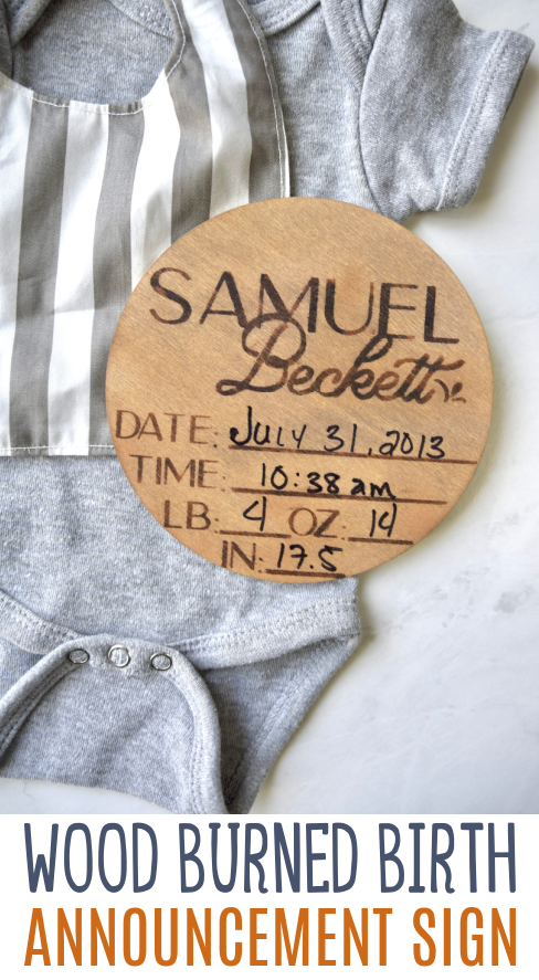 Wood Burned Birth Announcement Sign